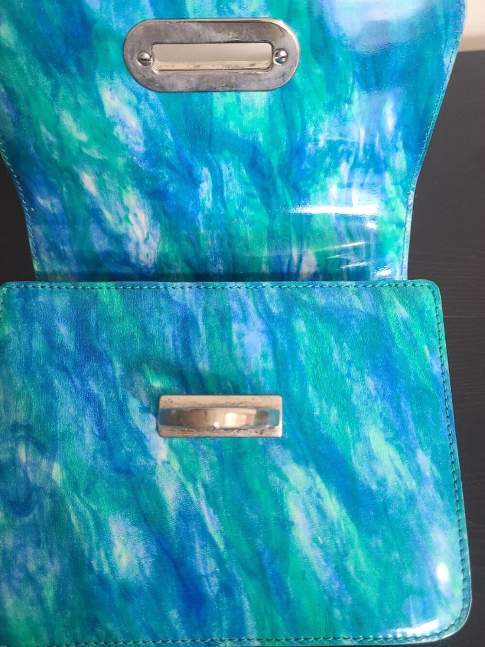 Moschino Redwall Leather Mini Crossbody Bag Blue Green Vintage Y2K - Picture 10 of 11